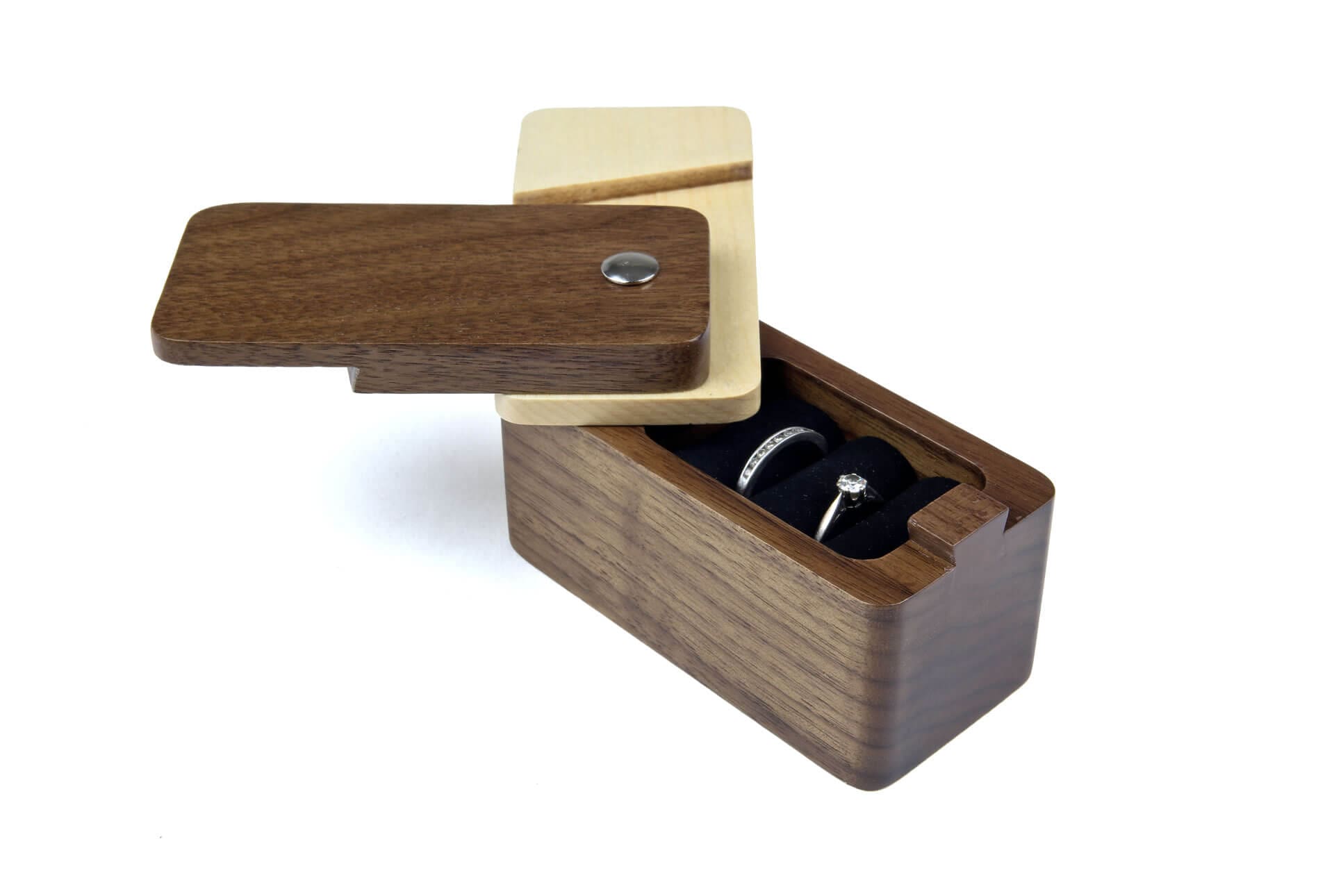 Bespoke Walnut and Maple wooden jewellry packaging